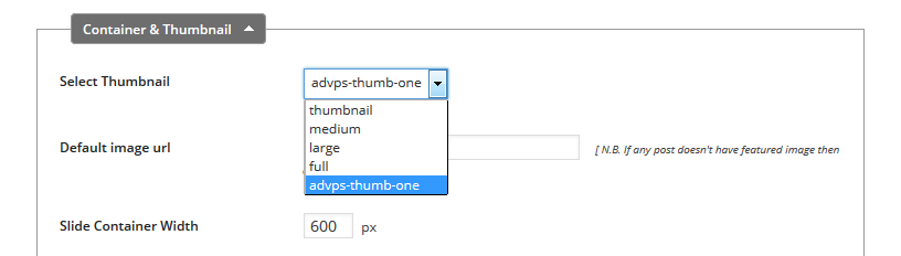 Advanced post slider selecting thumbnail size