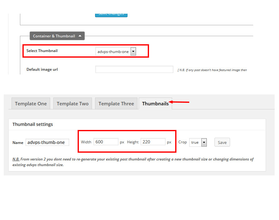 Changing thumbnail size dimension